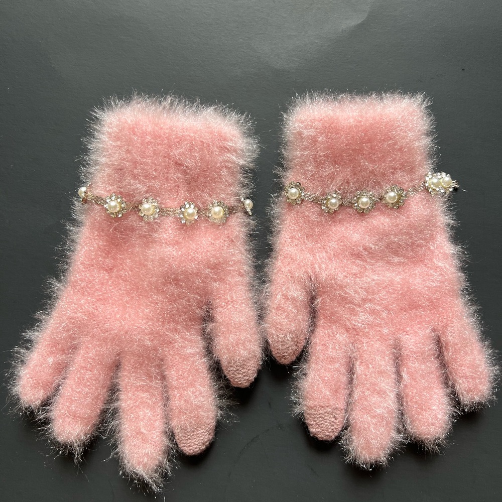 Pink Furry Gloves